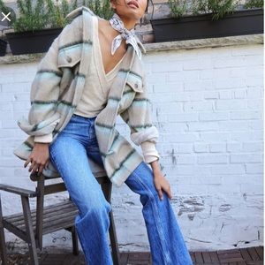 Free People Striped Jacket in Cream and Green